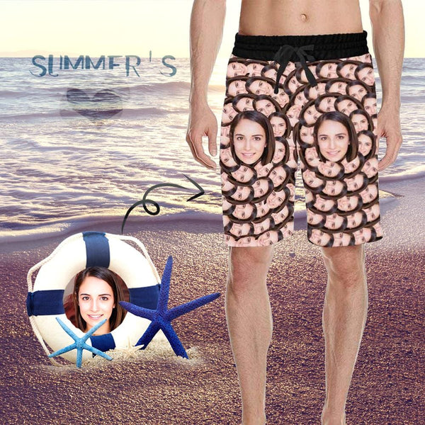 Custom Face Rotating Personalized Photo Men's Beach Short-Drawstring Short