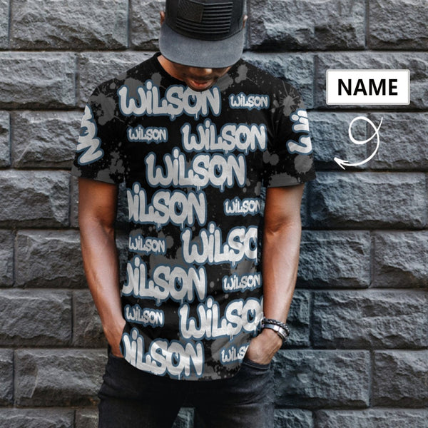 Custom Name Grey Dot Men's T-shirt  Put Your Face on Tshirt with Custom Text Add Your Own Custom Text Name