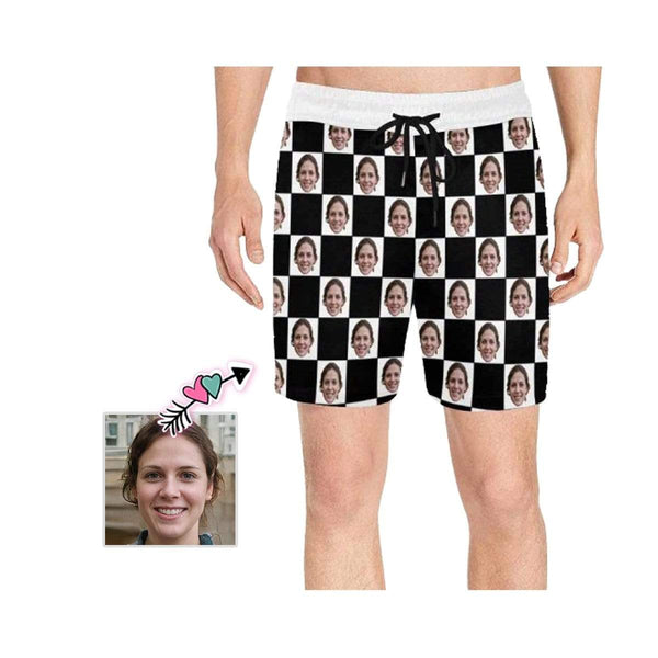 Custom Face Splice Men's Quick Dry Swim Shorts, Personalized Funny Swim Trunks