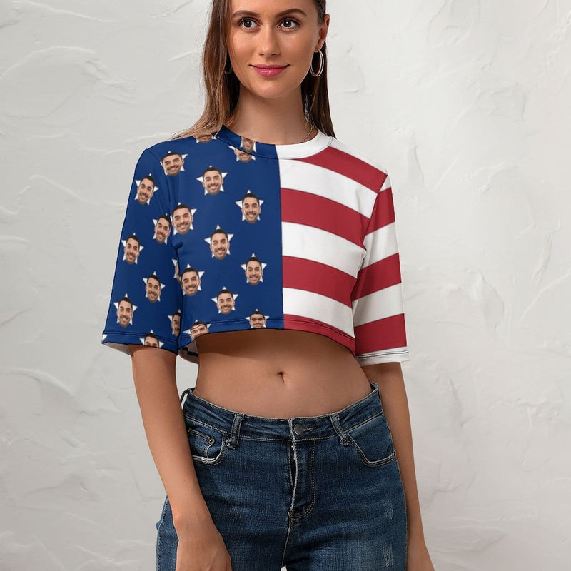 Custom Face Flag Stripe Short Crop T-shirt