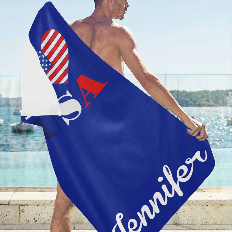 Custom USA Flag&Name Bath Towel Beach Towel Pool Towel Camp Towel