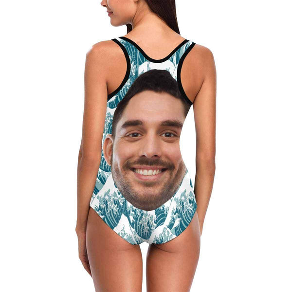 Custom Face Ocean Wave Women's One Piece Swimsuit