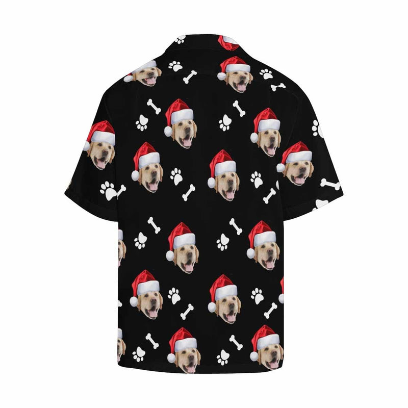 Hawaiian Shirts with Pet Faces on Them Dog Bone Christmas Hat Custom Image Hawaiian Shirt Birthday Gift