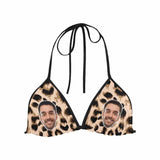 Custom Boyfriend Face Leopard Personalized Bikini Swimsuit Top