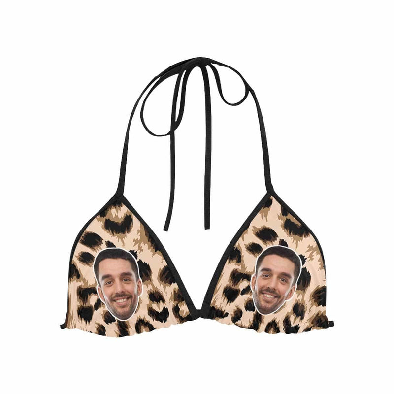 Custom Boyfriend Face Leopard Personalized Bikini Swimsuit Top