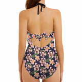 Custom Face In Flowers Bow Swimsuit Personalized Women's Backless Bow One Piece Bathing Suit