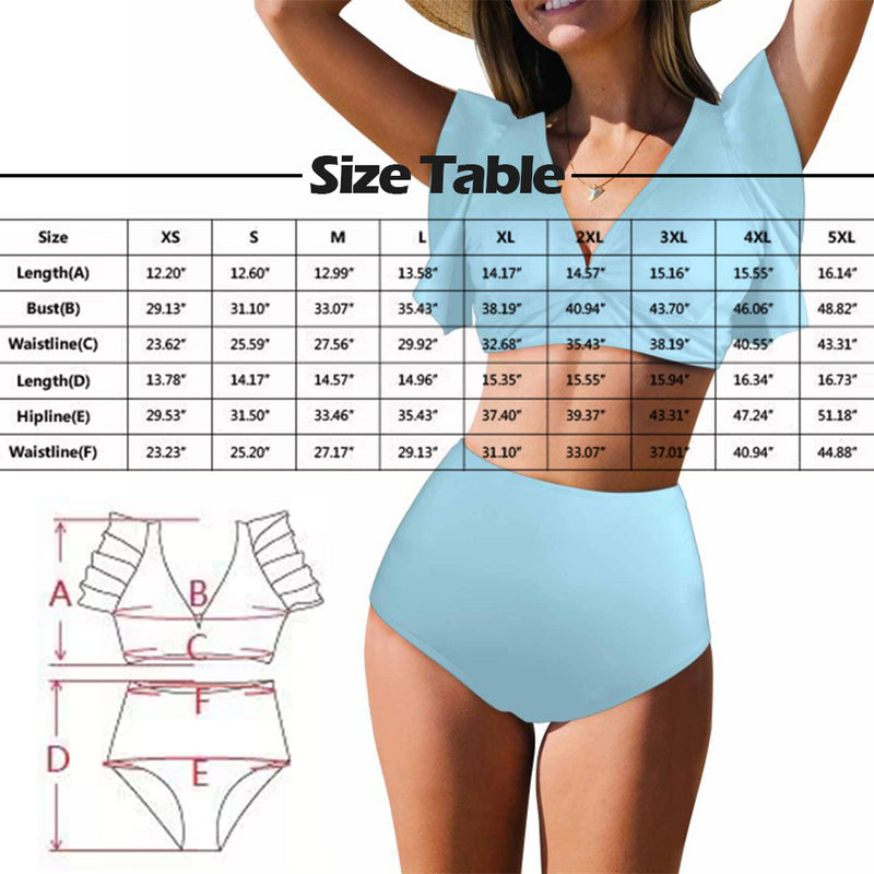 Custom Face Flag Bikini Personalized Flag Women's Ruffle Sleeve Bikini Swimsuit