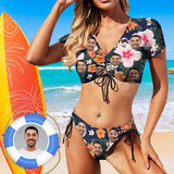 Custom Face Retro Style Swimsuit Personalized Women's New Bikini With Sleeves Summer Vacation