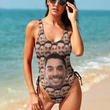 Custom Face Swimsuits Best Gift For You Personalized Women's New Drawstring Side One Piece  Bathing Suit Honeymoons Party