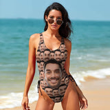 Custom Face Swimsuits Best Gift For You Personalized Women's New Drawstring Side One Piece  Bathing Suit Honeymoons Party