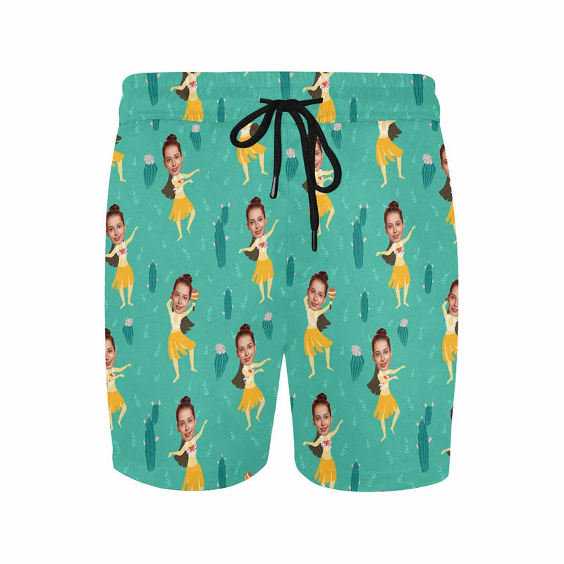 Custom Face Swim Trunks Swim Shorts Personalized Face Scarecrow Green Swim Trunks