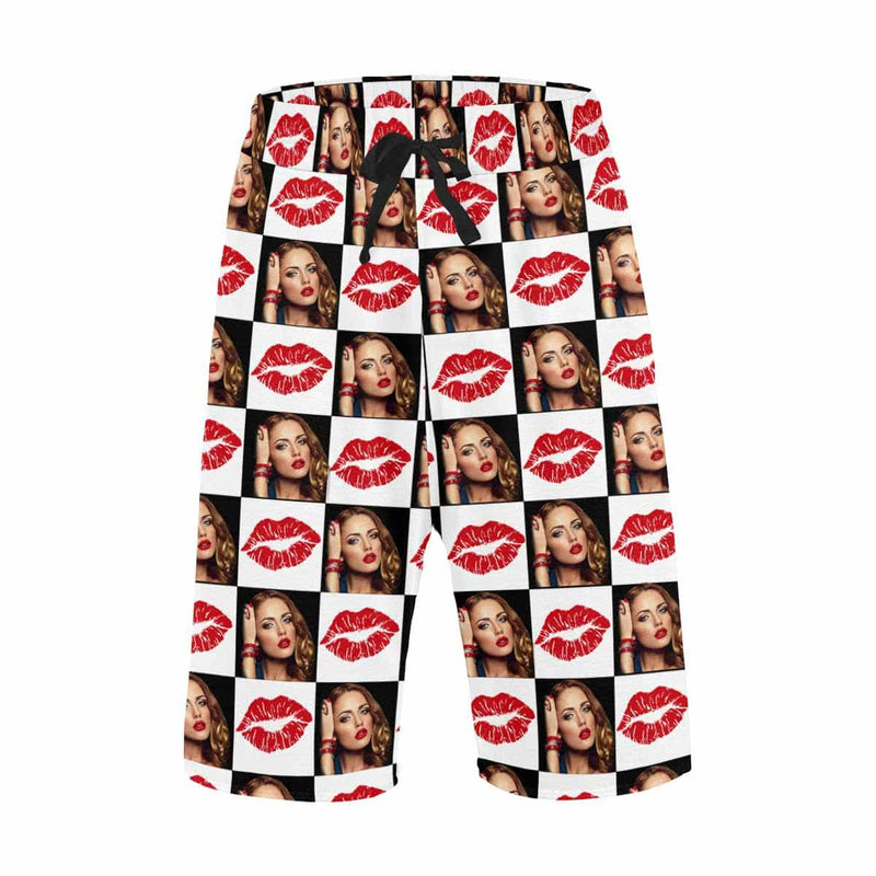 Custom Face Red Mouth Men's All Over Print Casual Shorts