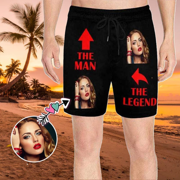 Custom Face Legend Men's Quick Dry Swim Shorts, Personalized Funny Swim Trunks