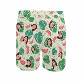 Custom Face Swim Shorts Swim Trunks Personalized Green Leaves Face Swim Trunks