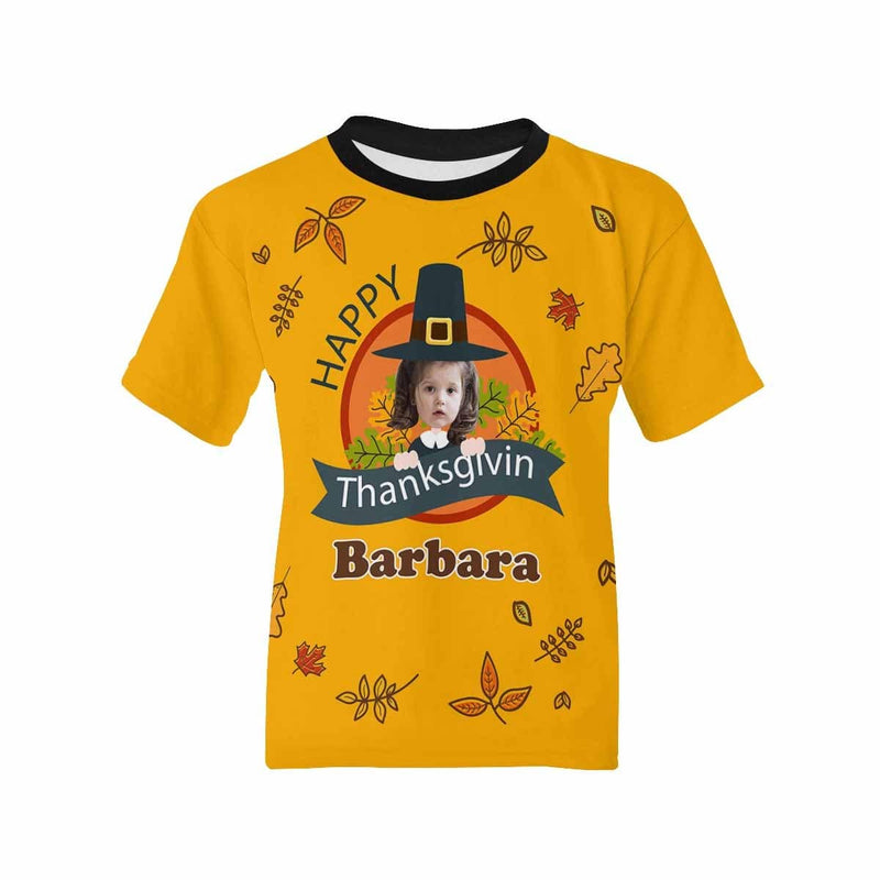 Custom Face&Name Happy Thanksgiving Kid's All Over Print T-shirt