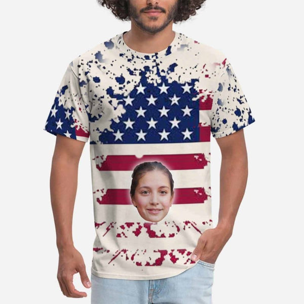 Custom Face T-shirt with American Flag for Him Put Your Face on Tee Shirt Peronalized Shirt Gift