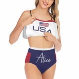 Custom Name USA Flag Bikini Personalized Women's Swimsuit Ruffle Bathing Suits