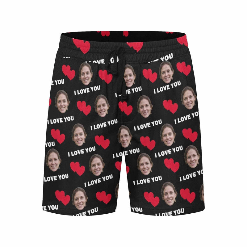 Custom Face Double Red Love You Men's Quick Dry Swim Shorts, Personalized Funny Swim Trunks