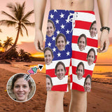 Custom Face Flag White Star Personalized Photo Swim Shorts Men's Beach Short-Drawstring Short