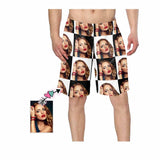 Custom Girlfriend Face Black & White Gird Men's Beach Shorts