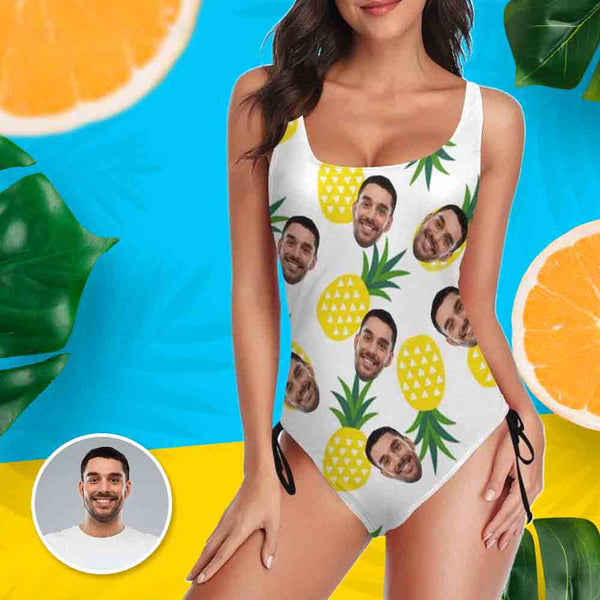 Custom Face Fruit Swimsuit Personalized Women's New Drawstring Side One Piece Bathing Suit Honeymoons For Her