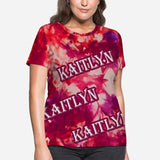 Custom Name Red Tie Dye Women's All Over Print T-shirt