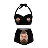 Custom Face Big Face Black Strap Two-piece Bikini Swimsuit