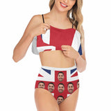 Custom Face Bikini UK Flag Swimsuit Personalized Ruffle Bathing Suits Celebrate Holiday Party