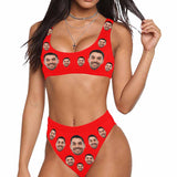 Custom Face Red Personalized Sport Top&High-Waisted Bikini Swimsuit Honeymoons For Her