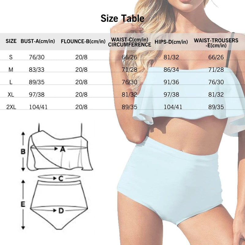 Custom Face Bikini Personalized Spot Swimsuit Ruffle Bathing Suits Vacation Pool Party