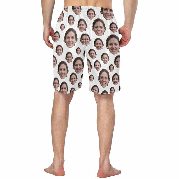 Custom Face White Personalized Photo Men's Elastic Beach Short