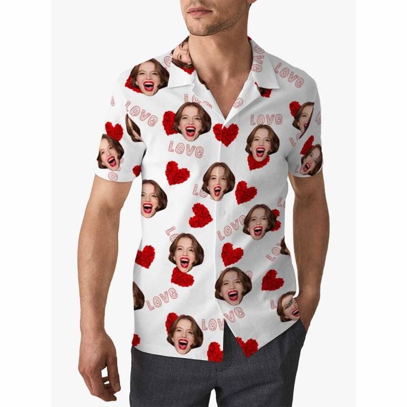 Custom Hawaiian Shirts with Face Love Heart Personalized Hawaiian Shirts for Husband/Boyfriend