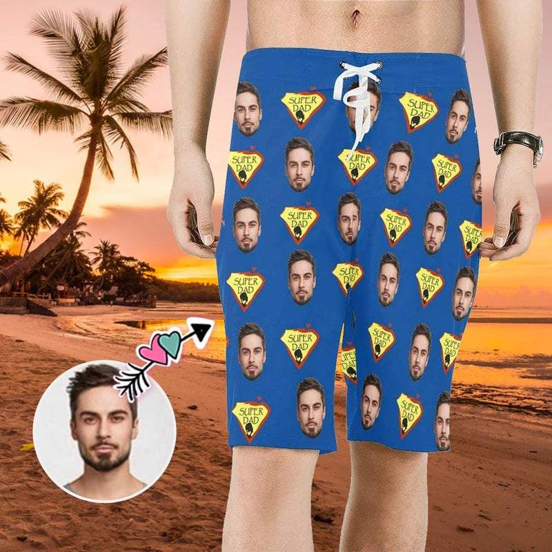 Custom Father Face Super Dad Men's Beach Shorts