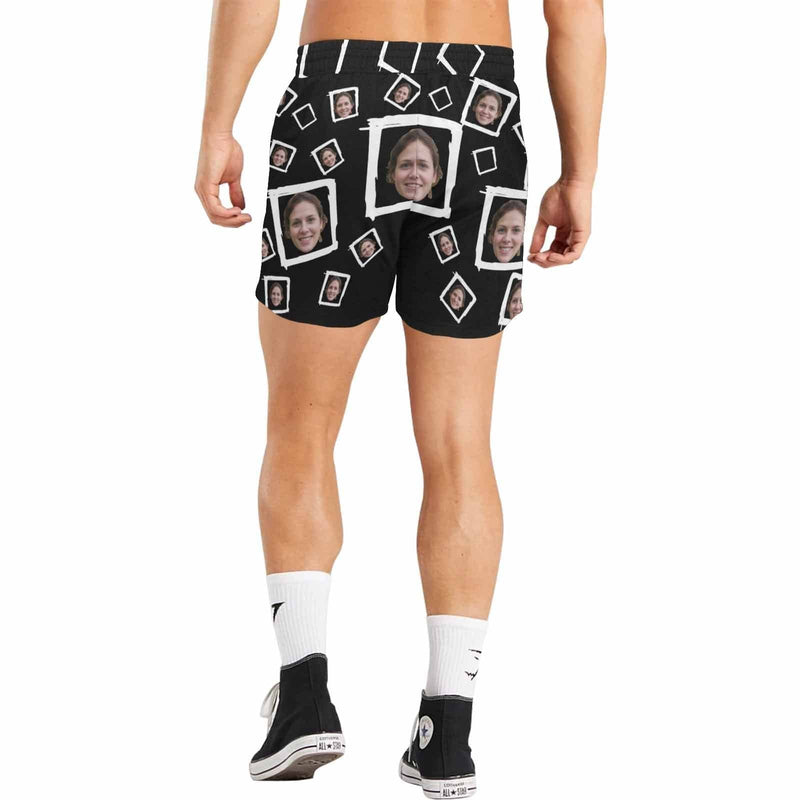 Custom Face&Logo Square Creative Men's Quick Dry Swim Shorts, Personalized Funny Swim Trunks