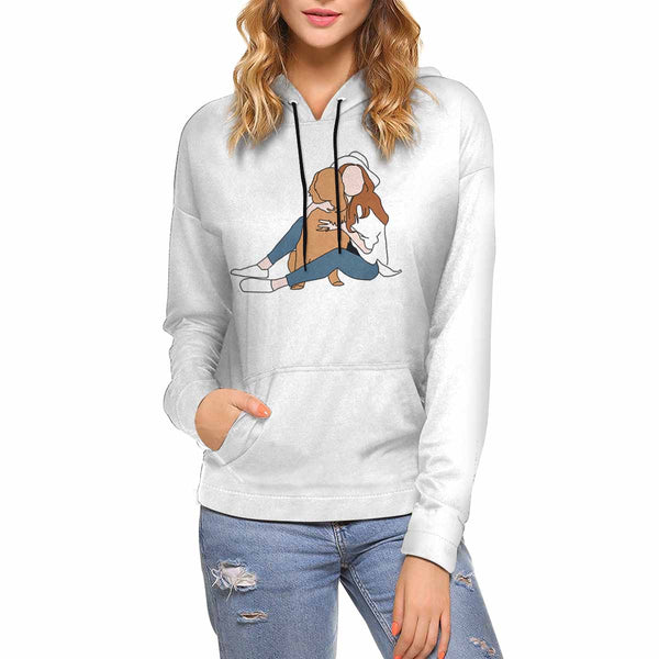 Custom Portrait Outline Shirt, Line Art Photo Shirt For Female, Custom Women's All Over Print Hoodie, Photo Outline Outfit For Pet White