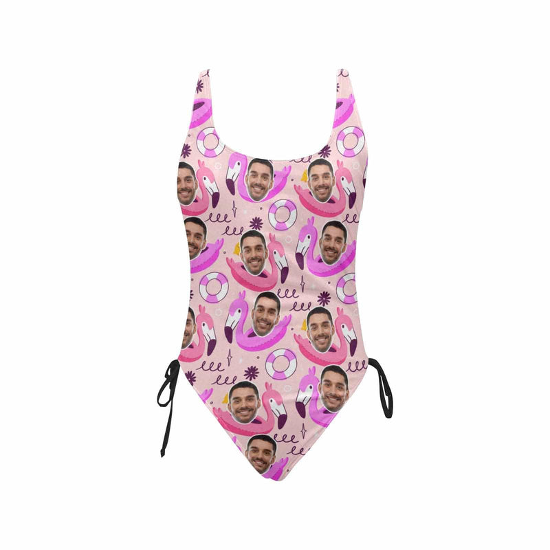 Custom Face Swimming ring Women's New Drawstring Side One Piece Swimsuits