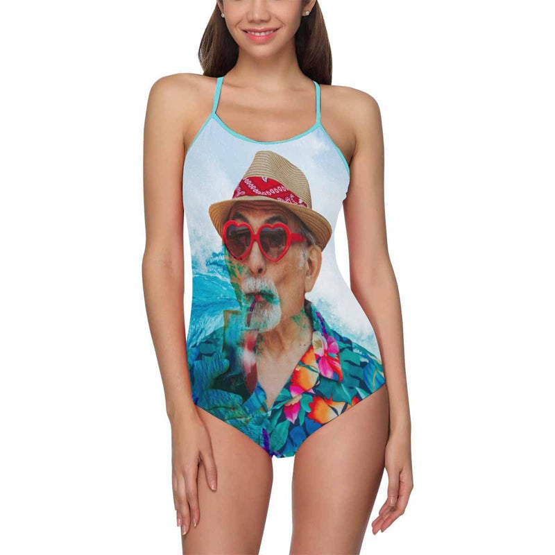 Custom Face Sea Wave Women's Slip One Piece Swimsuit