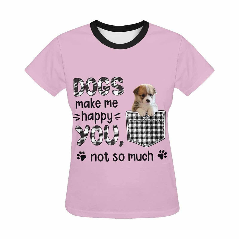 Custom Photo Dogs Make Me Happy Women's All Over Print T-shirt