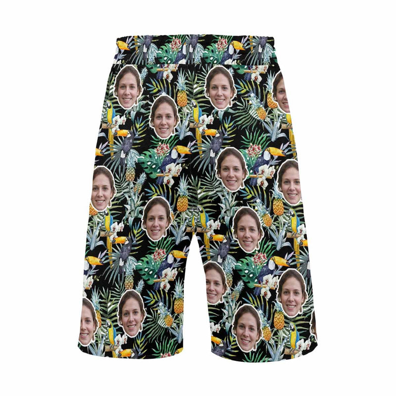 Custom Face Leaves Birds Men's All Over Print Casual Shorts