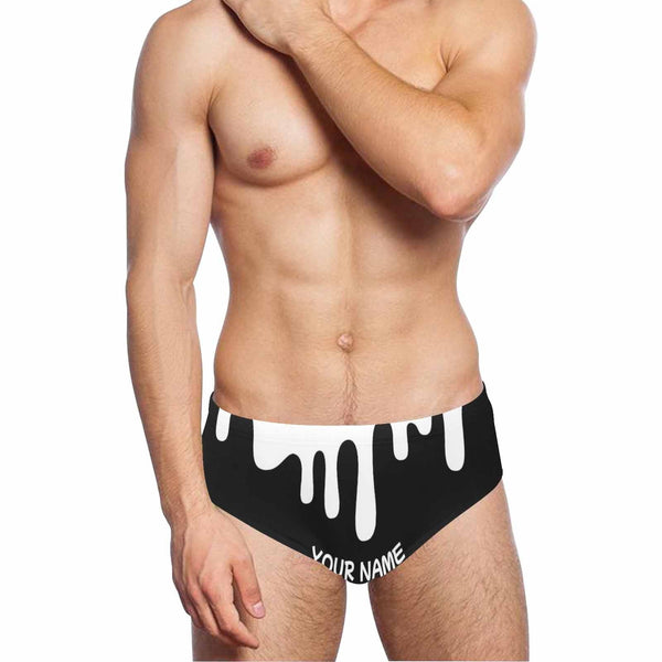 Custom Name Milk Flowing Black Men's Quick Dry Stretch Swimming Briefs