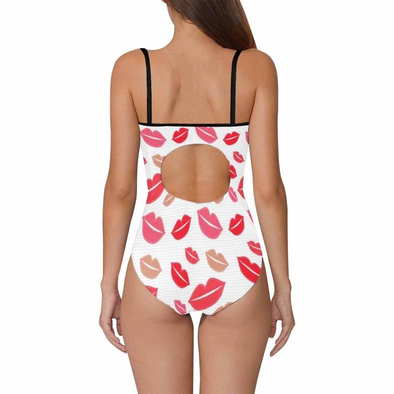 Custom Face Swimsuit Red Lips Personalized Women's Slip One Piece Bathing Suits Honeymoons For Her