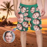 Custom Face Dark Green Personalized Photo Men's Elastic Beach Short