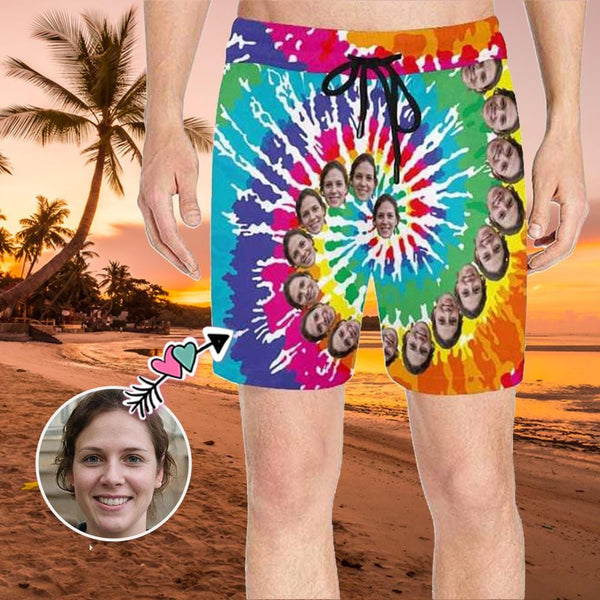 Custom Face Spin Color Men's Quick Dry Swim Shorts, Personalized Funny Swim Trunks