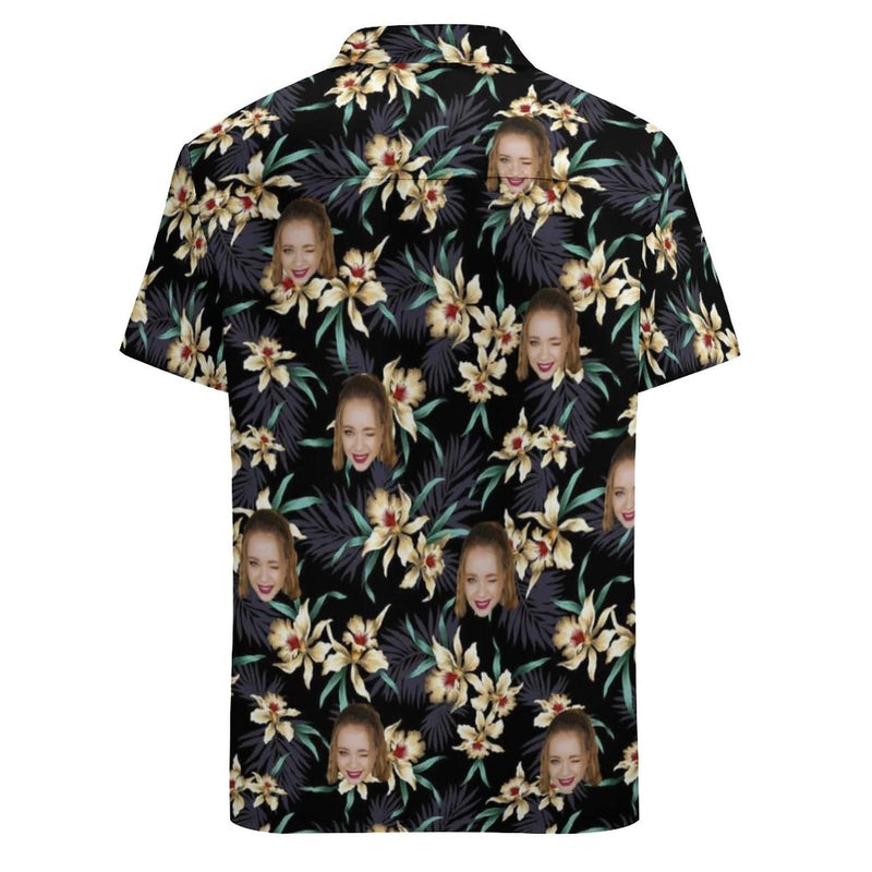 Custom Face Lily Flowers Casual Shirt Men Front Pocket Shortsleeve Beach Pocket Hawaiian Shirt Boyfriend Gift