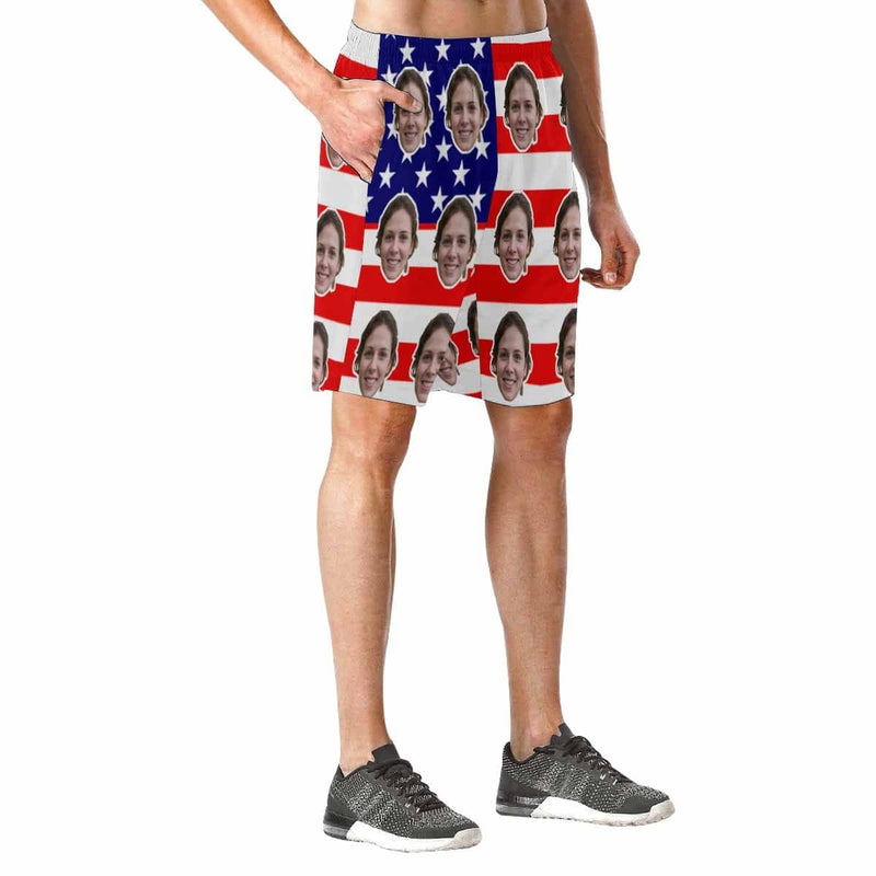 Custom Face Flag Red Stripes Men's Elastic Beach Shorts