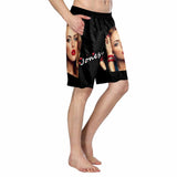 Custom Face&Name Black Personalized Photo Men's Elastic Beach Short