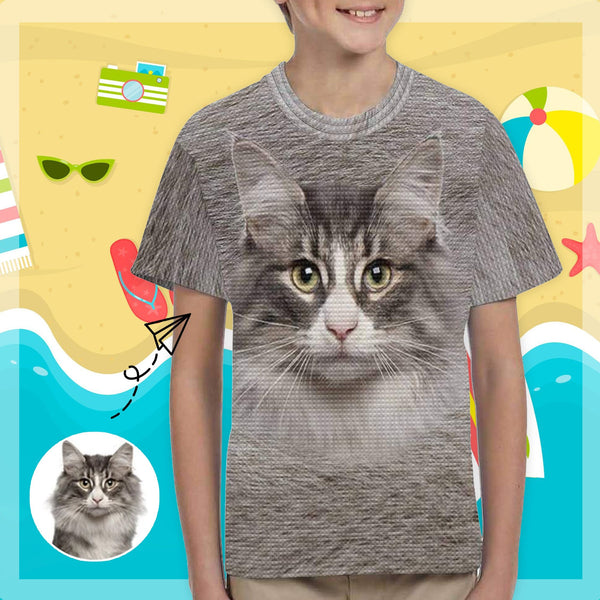 Custom Photo Cute Cat Face Kid's All Over Print T-shirt