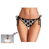 Custom Boyfriend Face Black White Lattice Personalized Bikini Swimsuit Bottom