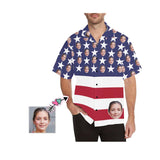 Custom Hawaiian Shirts with Girlfriend Face American Flag Aloha Shirt Birthday Vacation Party Gift for Him