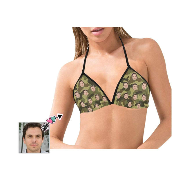 Custom Boyfriend Face Camouflage Personalized Bikini Swimsuit Top